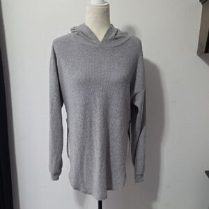 Fashion Nova Gray Hooded Long Sleeve Shirt With U Shaped Hem